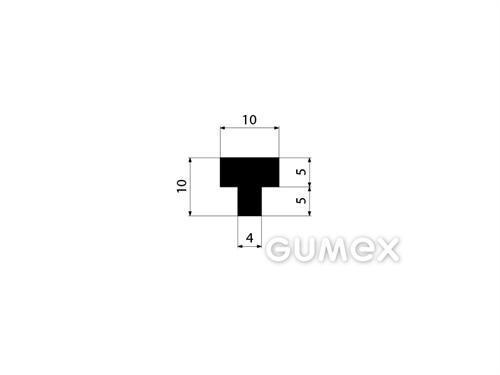 "T" Gummiprofil, 10x10/4mm, 45°ShA, EPDM, -40°C/+100°C, schwarz, 